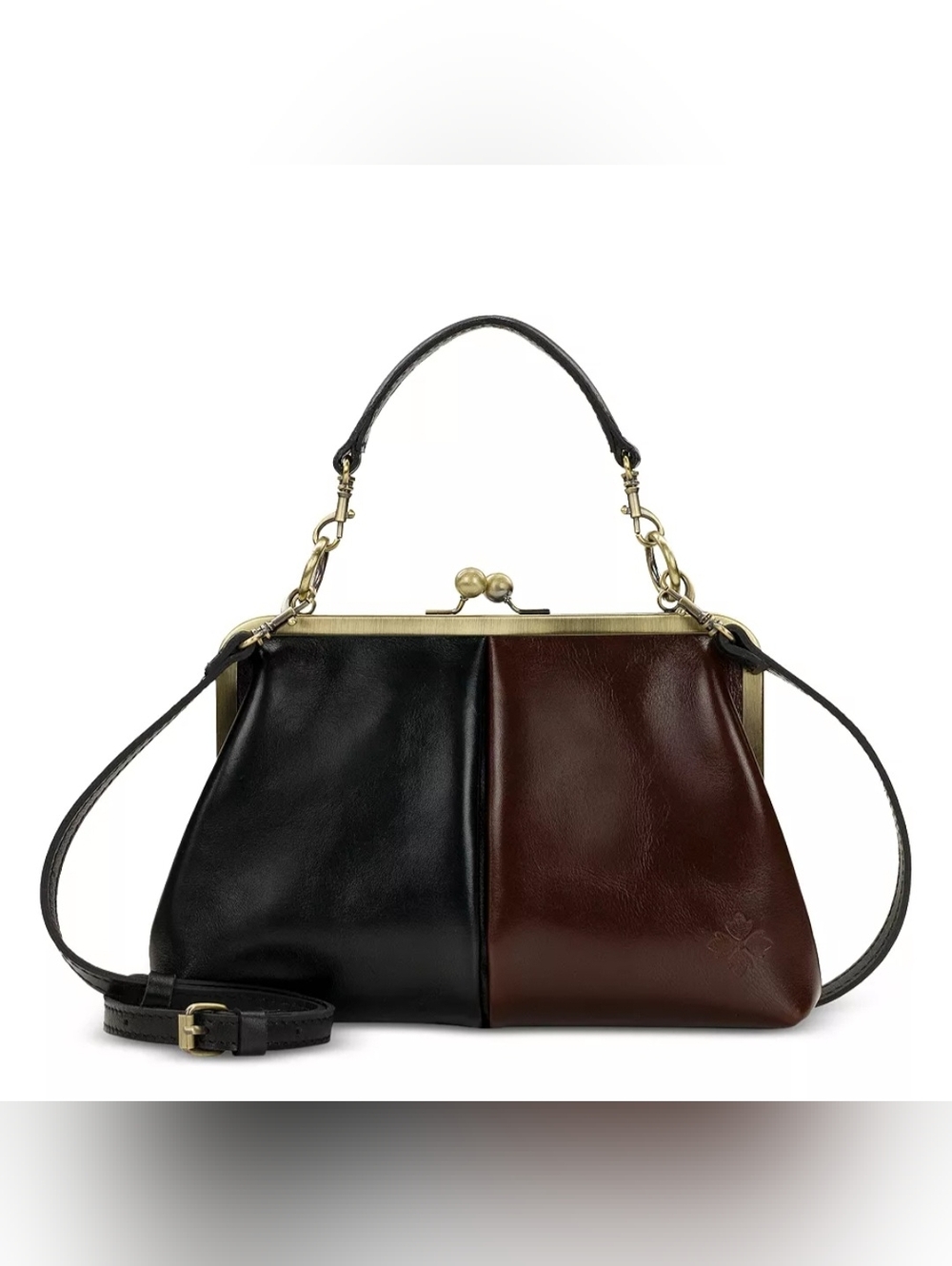 Patricia Nash Two-Tone Kisslock Black & Dark Brown  Leather Frame Bag